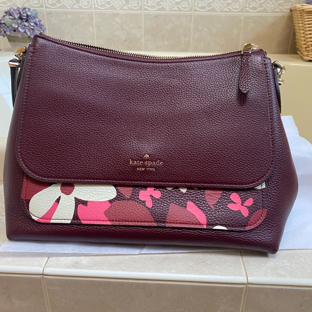 Kate Spade Burgundy Floral Convertible Bag
